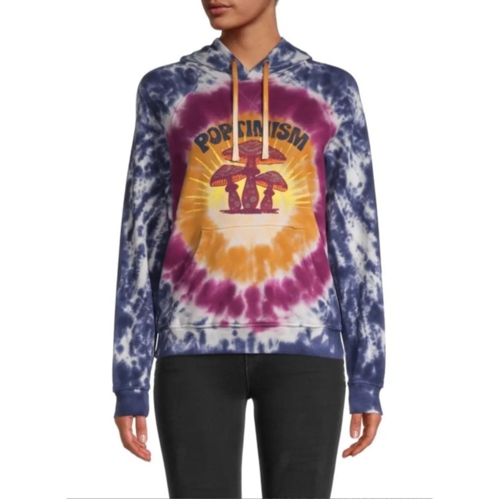 NEW MOTHER Denim Poptimism The Square Tie-Dye Hoodie Mushroom Sweatshirt Top S